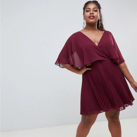ASOS Curve Dresses & Skirts - ASOS DESIGN Curve flutter sleeve mini dress with pleated skirt